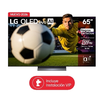 Vista frontal de TV LG 65" OLED evo AI C6 – Fútbol en gran formato y máximo brillo OLED65C6PSA